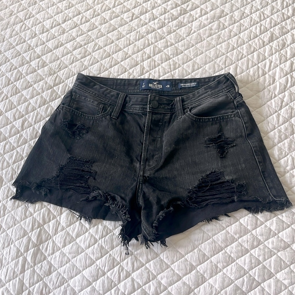 black ripped jean shorts (hollister)